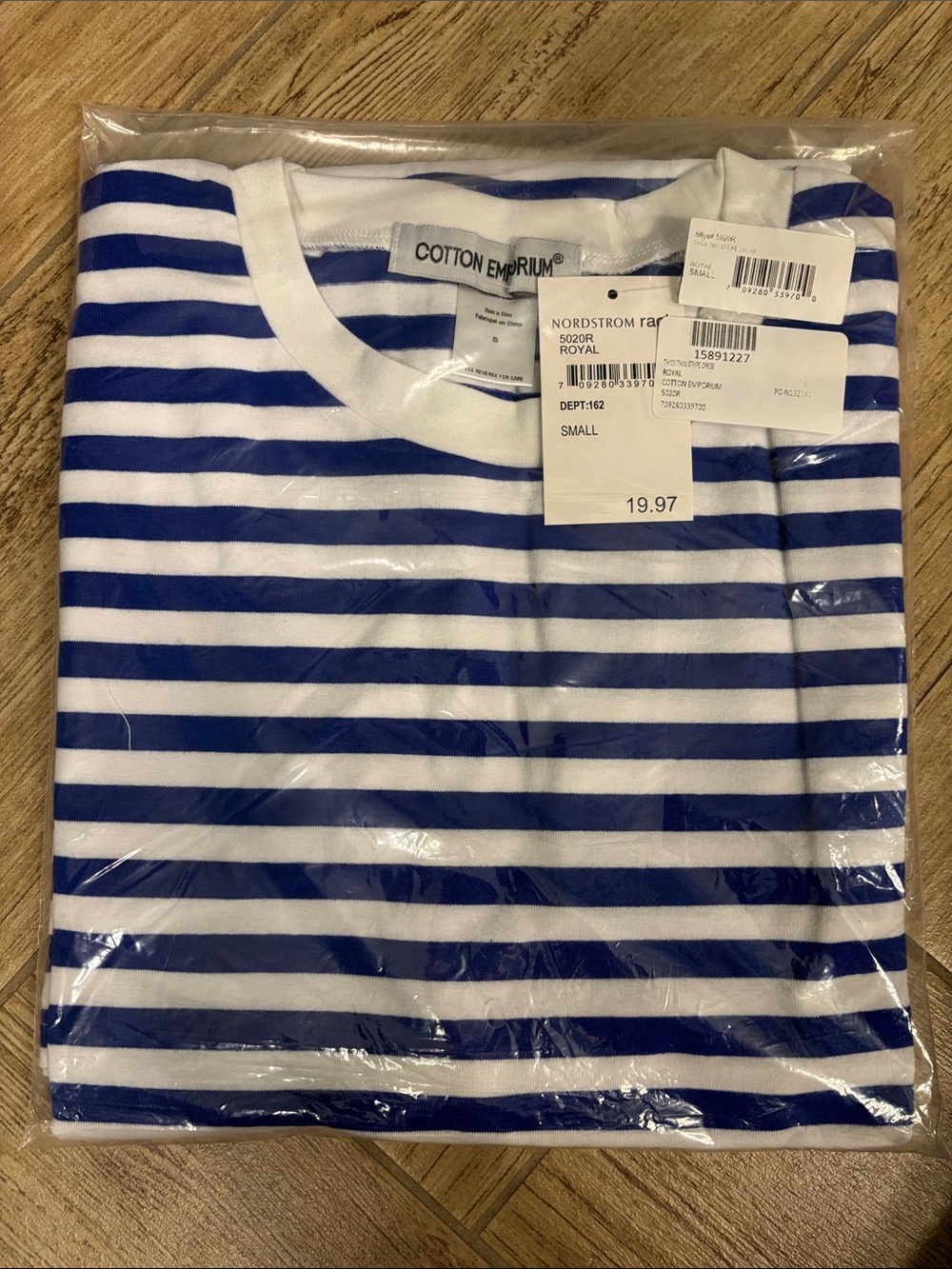 Cotton Emporium White & Royal Blue Striped Short Sleeve Tee Dress